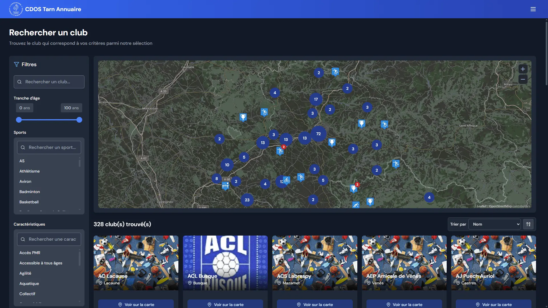 Sports Club Directory (Tarn)